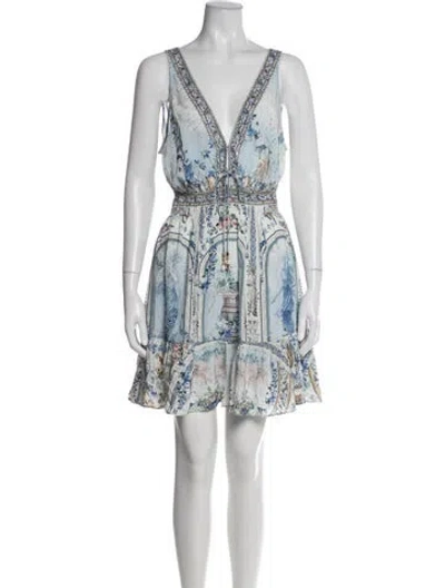 Pre-owned Camilla X Leading Hotels Of The World Silk Mini Dress In Blue