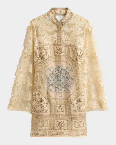 Camilla X Met Mixed-media Lace Mini Dress In Nude