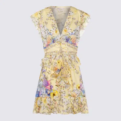 Camilla Floral-print Linen-voile Mini Dress In Yellow