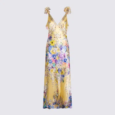 Camilla Embellished Floral Ruffled Silk Satin Maxi Dress In Yellow