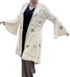 Camille & Co Laser Cut Long Cardigan In Ivory In Multi