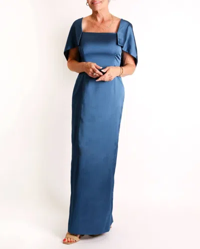 Camilyn Beth The Flora Gown In Teal Satin In Blue