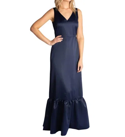 Camilyn Beth Venus Satin Gown In Navy In Blue