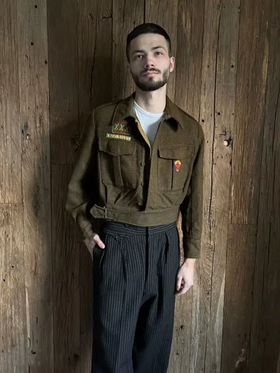 Pre-owned Camo X Military 1950s Austria Europa Scouts Faded Wool Battledress Jacket In Dark Khaki