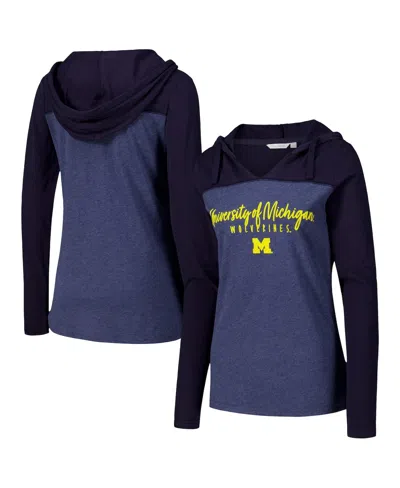 Camp David Women's Heather Navy Michigan Wolverines Knockout Color Block Hoodie V-neck Long Sleeve T-shirt