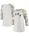 Camp David White/camo Iowa Hawkeyes Boyfriend Baseball Raglan 3/4-sleeve T-shirt In White,camo