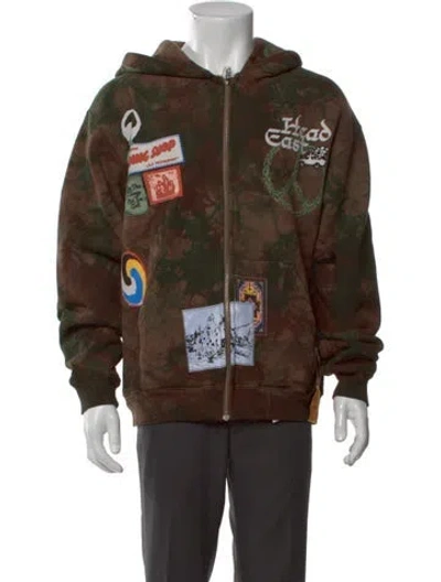 Pre-owned Camp High Printed Crew Neck Hoodie In Green