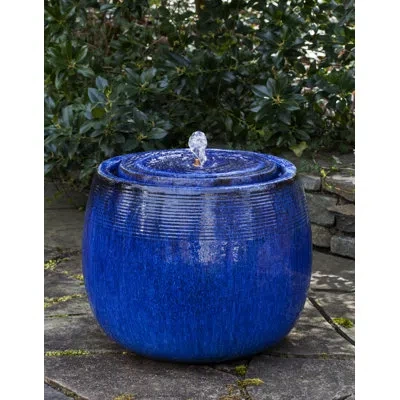 Campania International Boden Glazed Pottery Fountain In Riviera Blue