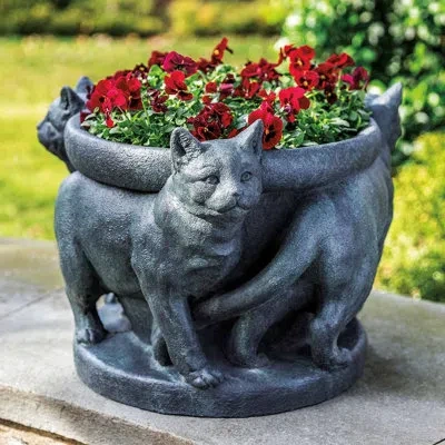 Campania International Cats Cast Stone Concrete Statue Planter In Natural
