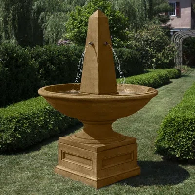 Campania International Condotti Concrete Obelisk Fountain In Travertine