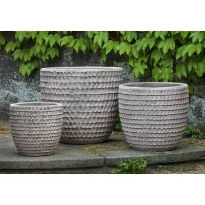 Campania International Dimple 3-piece Pot Planter Set In Antico Terra Cotta