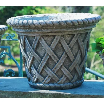 Campania International English Weave Cast Stone Pot Planter In Alpine Stone