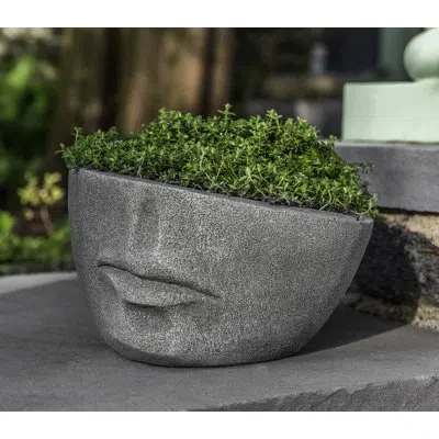 Campania International Faccia Cast Stone Statue Planter In Aged Limestone