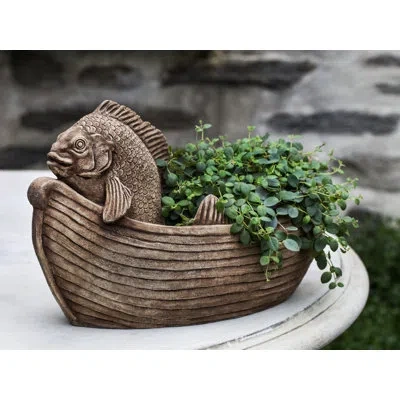 Campania International Fish Out Of Water Cast Stone Statue Planter In Copper Bronze
