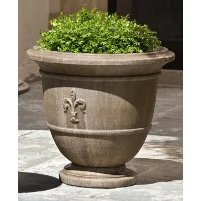 Campania International Fleur De Lis Cast Stone Urn Planter In Aged Limestone