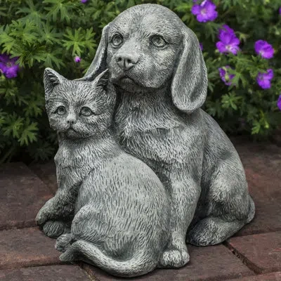 Campania International Fur-ever Friends Statue In Travertine