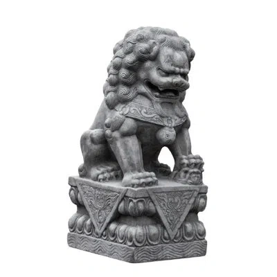 Campania International Garden Foo Dog Statue On Wave Plinth In Copper Bronze