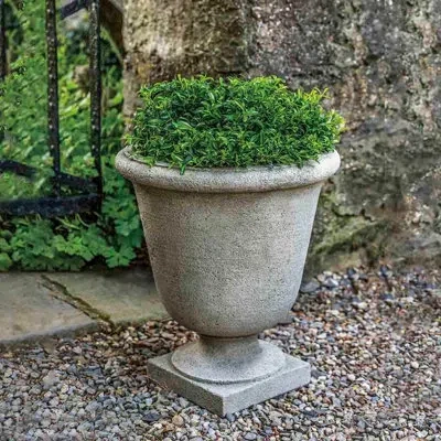 Campania International Hampton Terrace Cast Stone Concrete Urn Planter In French Limestone
