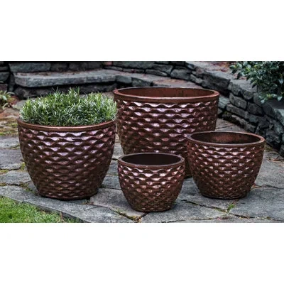 Campania International Honeycomb 4-piece Pot Planter Set In Aqua