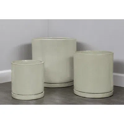 Campania International I/o Series 3-piece Glazed Terra Cotta Pot Planter Set In Cream