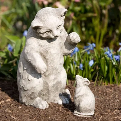 Campania International Playful Kitten Statue In Aged Limestone