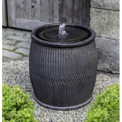 Campania International Rain Barrel Glazed Pottery Fountain