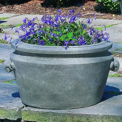 Campania International Scroll Handle Cast Stone Pot Planter In Verde
