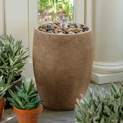 Campania International Soma Handcrafted Indoor Outdoor Concrete / Cement Weather Resistant Column Fountain In Neutral