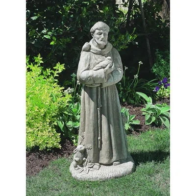 Campania International St. Francis With Animals Statue In Aged Limestone