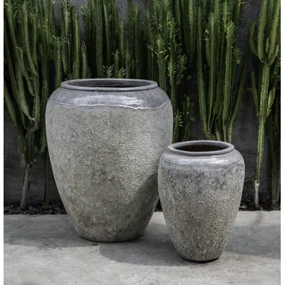Campania International Sureda 2-piece Glazed Terracotta Pot Planter Set In Gray Mist