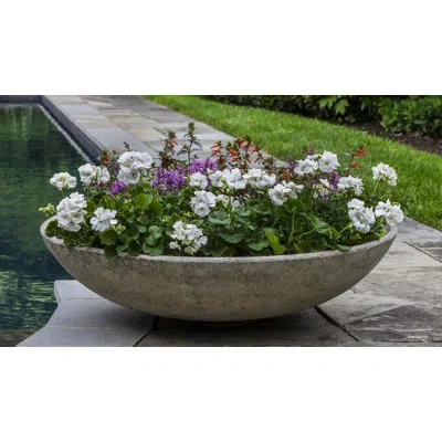 Campania International Zen Bowl Cast Stone Pot Planter In Aged Limestone