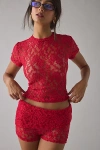 Campbell & Kramer X Remade By Uo Thali Sheer Lace Top In Red, Women's At Urban Outfitters In Red