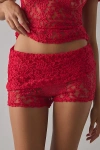 Campbell & Kramer X Remade By Uo Thalia Sheer Lace Micro Short In Red, Women's At Urban Outfitters In Red