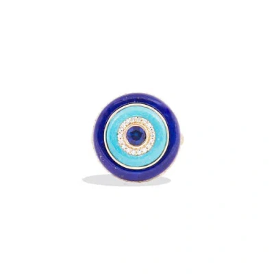 Campbell + Charlotte Evolve Stone Inlay Cocktail Ring In Blue