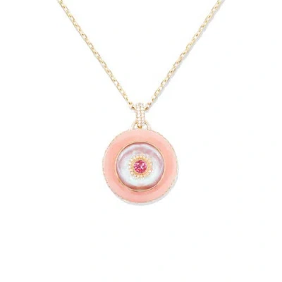 Campbell + Charlotte Evolve Stone Inlay Disk Pendant Necklace In Pink