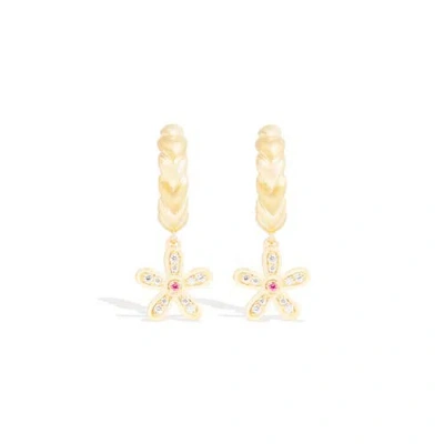 Campbell + Charlotte Juju Flower Charm Huggie In Gold