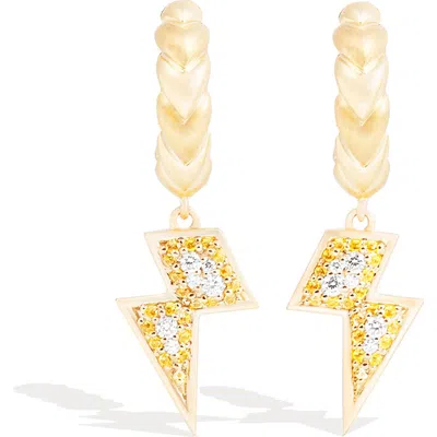 Campbell + Charlotte Juju Lightning Bolt Charm Huggie In Gold