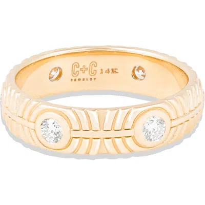 Campbell + Charlotte Revel Ribbed Stacking Band In Gold