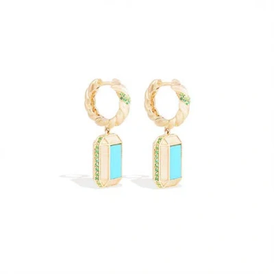 Campbell + Charlotte Spark Emerald Cut Drop Huggie In Multi