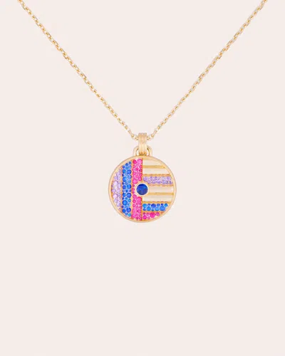 Campbell + Charlotte Women's Amethyst & Sapphire Found Large Disc Necklace In Blue & Pink Sapphire, Amethyst, Yellow Gold