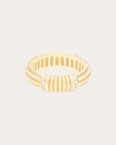 Campbell + Charlotte Women's Found 14k Gold Diamond Ribbed Stacking Band Ring