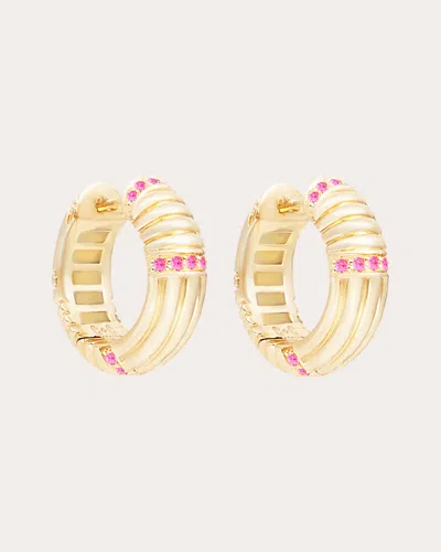 Campbell + Charlotte Women's Found 14k Gold Pink Sapphire Ribbed Hoop Earrings