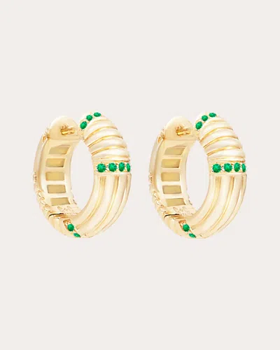 Campbell + Charlotte Women's Found 14k Gold Tsavorite Ribbed Hoop Earrings In Green