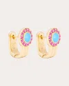 Campbell + Charlotte Women's Found 14k Gold Turquoise & Pink Sapphire Cabochon Huggie Earrings