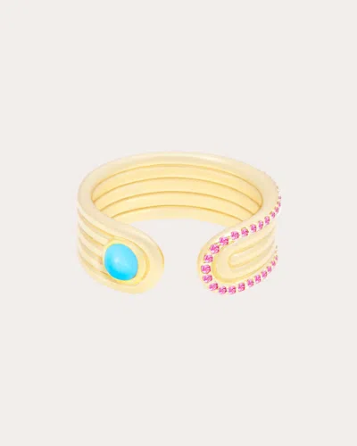 Campbell + Charlotte Women's Found 14k Gold Turquoise And Pink Sapphire Open Ring In Blue