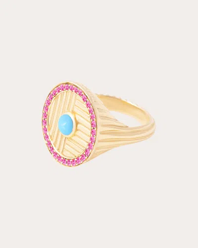 Campbell + Charlotte Women's Found 14k Gold Turquoise And Pink Sapphire Ribbed Ring