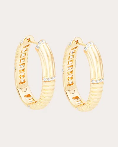 Campbell + Charlotte Women's Found 14k Ribbed Gold Diamond Hoop Earrings 14k Gold