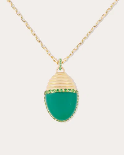 Campbell + Charlotte Women's Found Cap Large 14k Gold Chrysoprase And Tsavorite Pendant Necklace