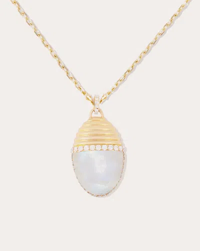Campbell + Charlotte Women's Found Cap Large 14k Gold Moonstone And Diamond Pendant Necklace