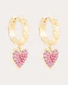 Campbell + Charlotte Women's Juju Heart 14k Gold Pink Sapphire Hoop Charm Earrings In Pink